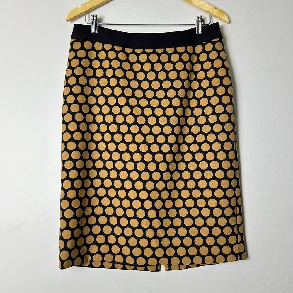 Talbots Black & Brown Polka Dot Lined Straight Pencil Career Skirt Size 10